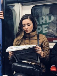 A Canadian girl on her way to work on the Strand