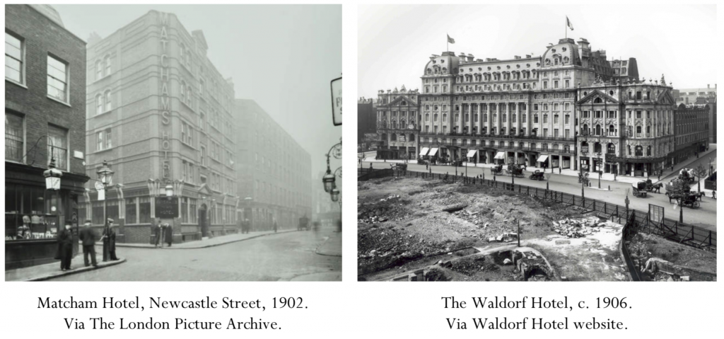 Rooftop view from Aldwych looking east, 1904, and Aldwych looking east from Kingsway, 1905. Via The London Picture Archive 2.