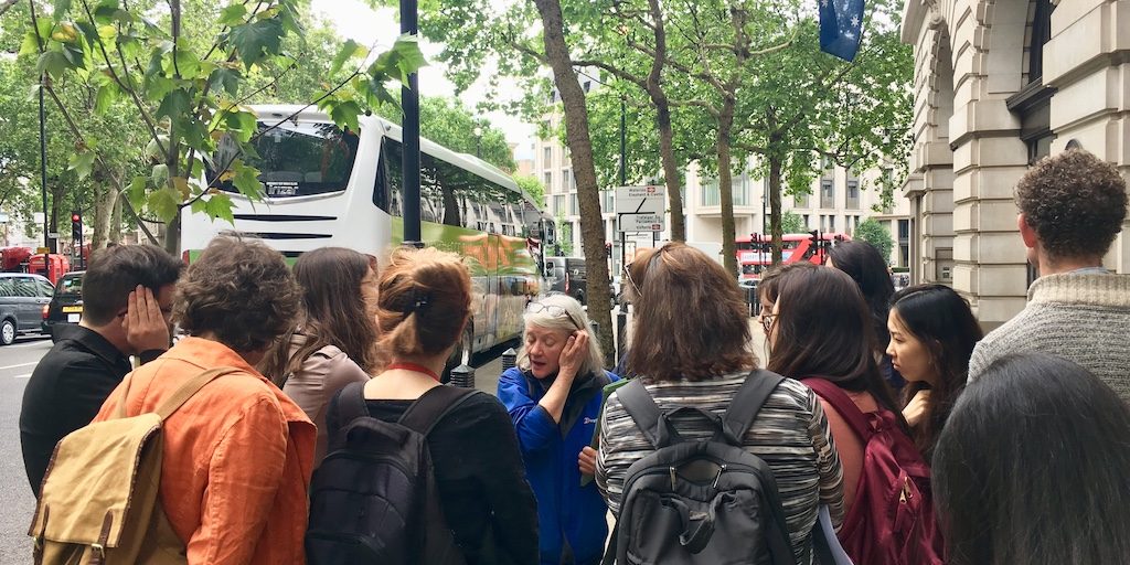 Professor Clare Brant leading the Strandlines London History Tour, 30 May 2019.