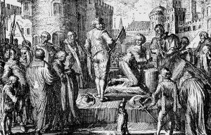 Contemporary copper engraving depicting the execution of Robert Devereux, 2nd Earl of Essex (artist unknown)