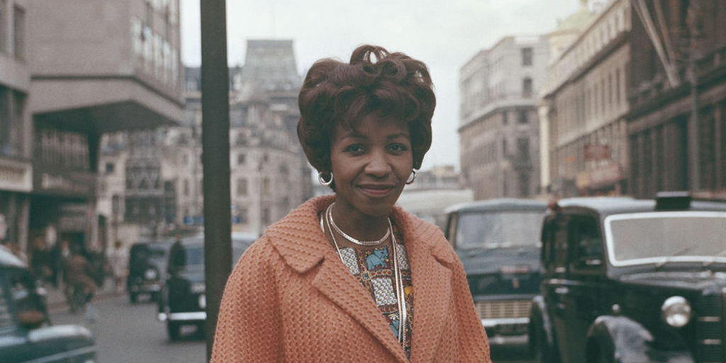 South African writer and journalist, Noni Jabavu (1919-2008) pictured standing on The Strand in London in 1961. (Photo by Rolls Press/Popperfoto via Getty Images/Getty Images)