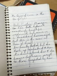 Handwritten notes made for the 'Erotic World of Faery'. Maureen Duffy's archive held at King's College London Archive. K/PP56.