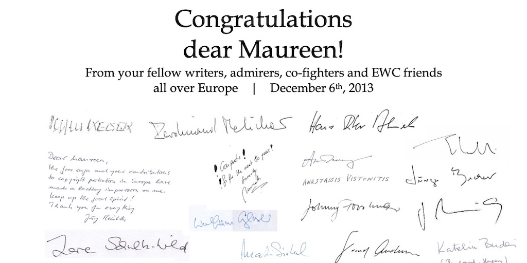 EWCCongratsFeatured Signatures and well wishes from friends and colleagues at the European Writers' Council.