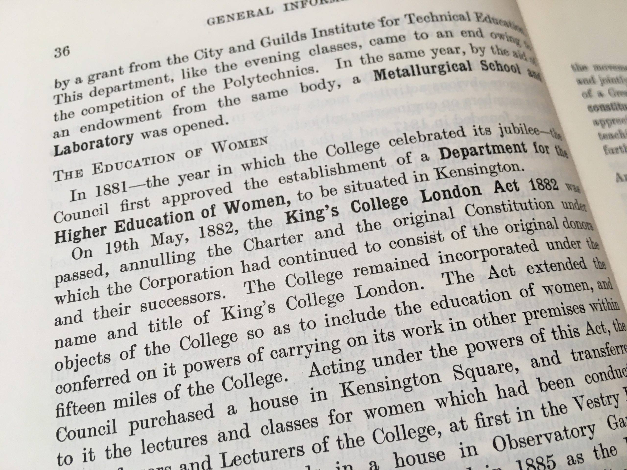 'The Education of Women', in The King's College London Calendar, 1956-57, held at the King's College London Archives.