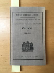The King's College London Calendar, 1956-57, held at the King's College London Archives.