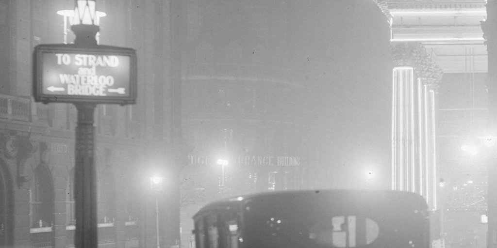 Central London at night (in 1936, but still foggy!). Lacey/General Photographic Agency, via Getty Images.