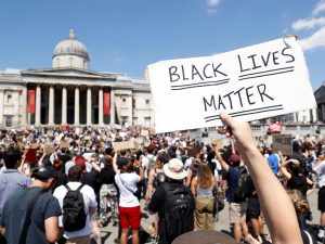 A photo showing the Black Lives Matter protest in Trafalgar Square.