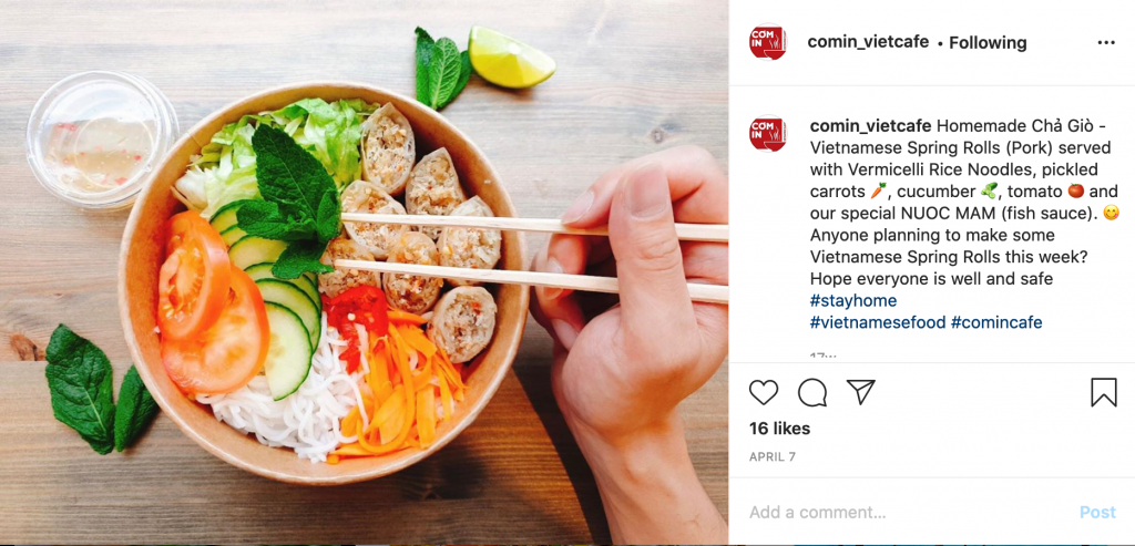 Photo via Co'm In instagram "Homemade Chả Giò - Vietnamese Spring Rolls (Pork) served with Vermicelli Rice Noodles, pickled carrots ?, cucumber ?, tomato ? and our special NUOC MAM (fish sauce)."