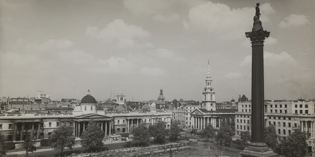 Detail of H01915 London Trafalgar Square, 27 Aug 1939, by Anthony Kersting, The Courtauld Institute of Art, CC-BY-NC.