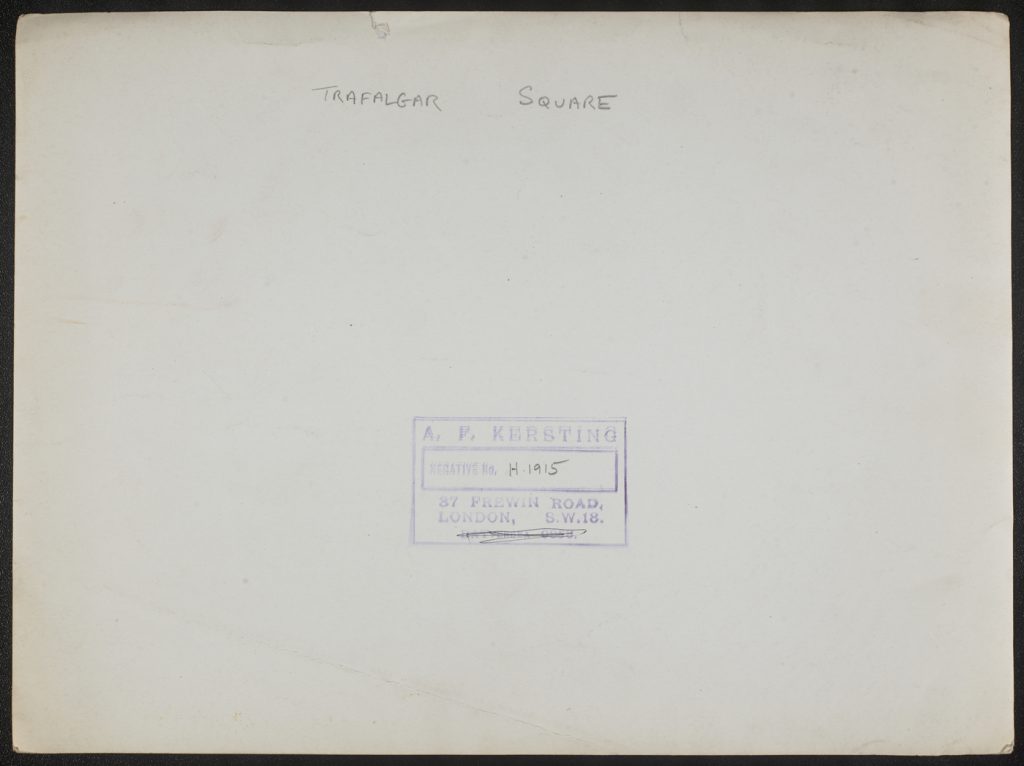 Reverse of KER_PNT_H01915, 'Trafalgar Square', 27 Aug 1939, by Anthony Kersting, The Courtauld Institute of Art, CC-BY-NC.