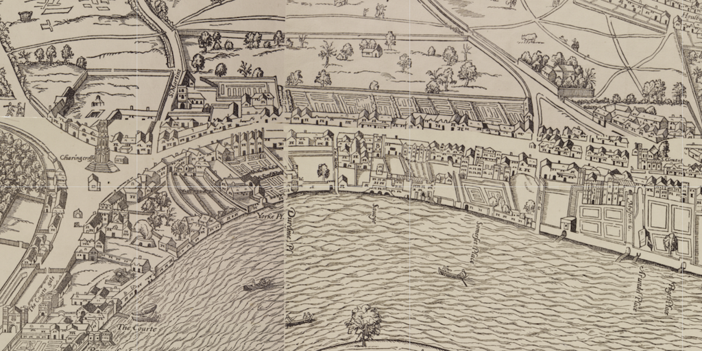 The 16th-century 'Agas map' showing the Strand. Via Layers of London.