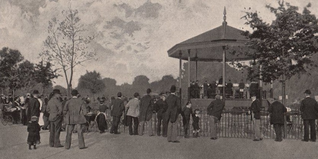 A London County Council Band in Battersea Park, London, 1896.