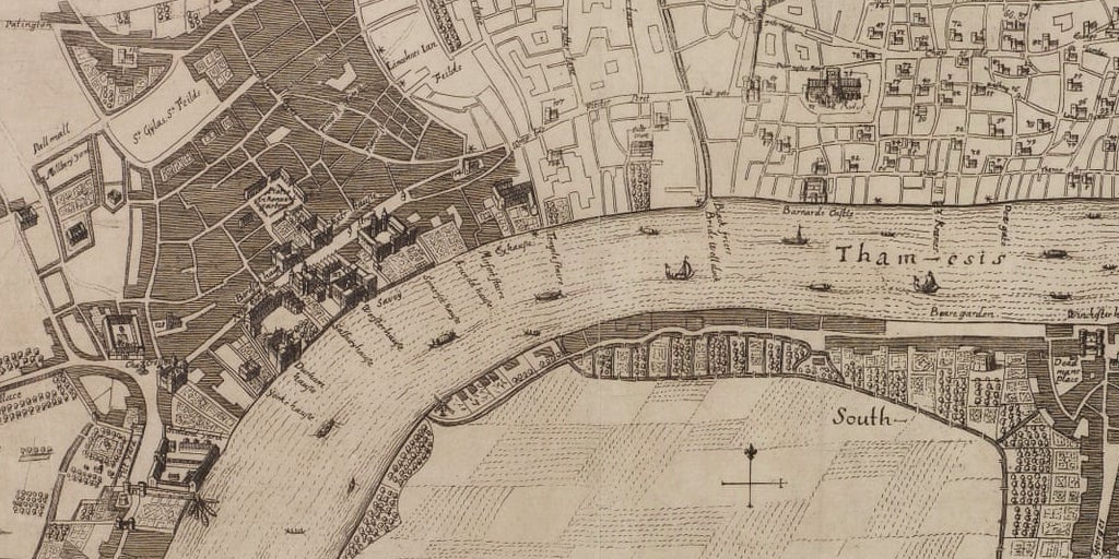 The medieval street network around the Strand and into the City, from seventeenth-century plans attributed to Robert Hooke.