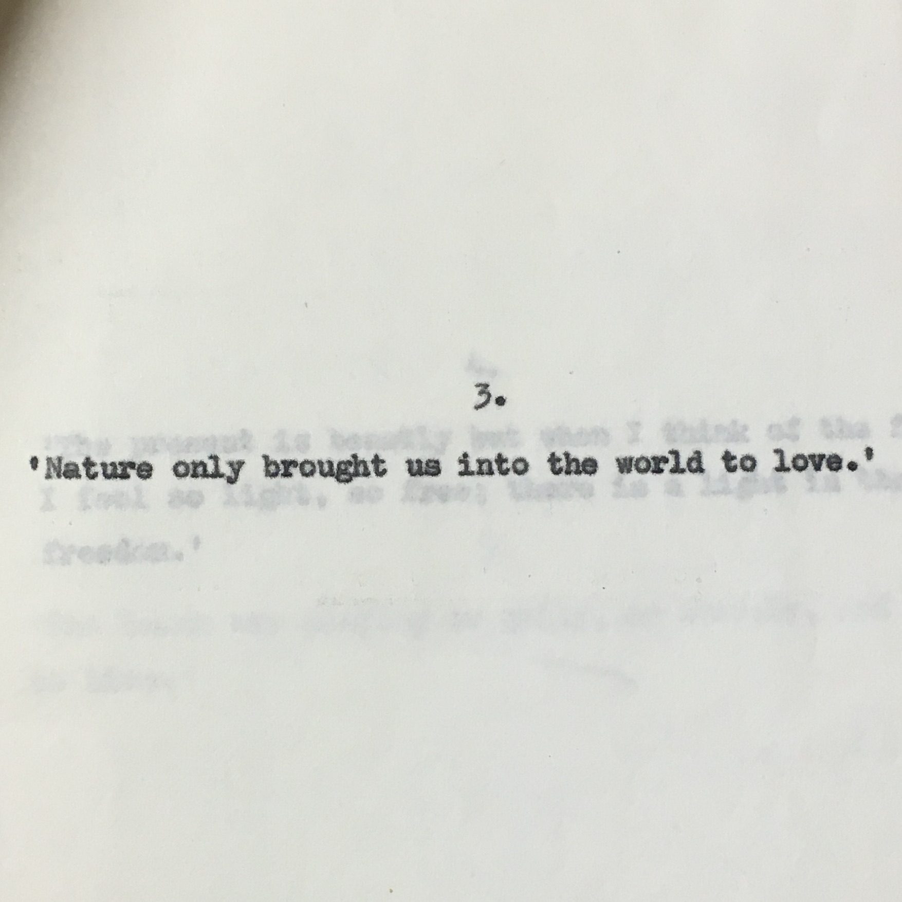 'Nature only bought us into the world to love', a detail from a typescript for The Erotic Land of Faery, Maureen-Duffy, held at K/PP56, Box 1, King's College London Archives.