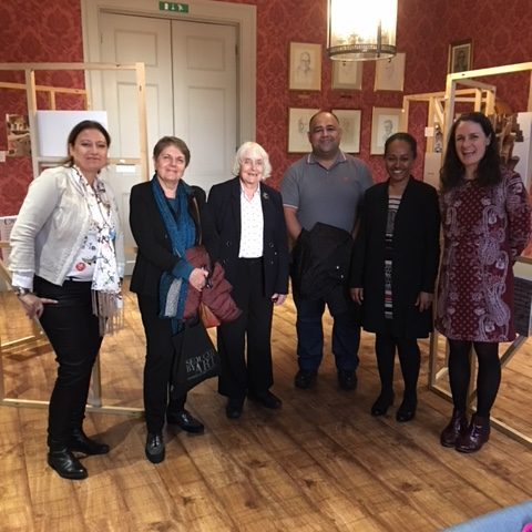  Maureen Duffy (centre), with guests left to right, Vered Cohen Barzilay (Israel), Ida Baucia (Italy), Maureen Duffy, Mouayad Sary (Iraq), Christina Kuper (Solomon Islands), Katie Webb.